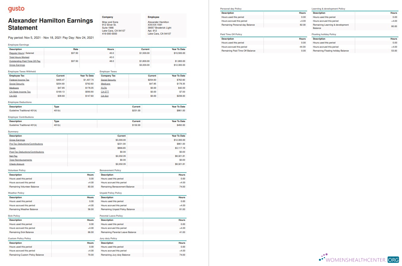 Download Mraz and Sons earnings statement Photoshop template